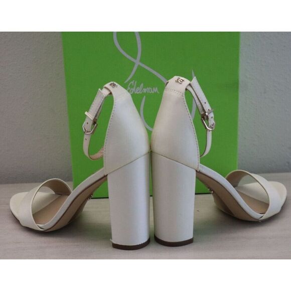 Sam Edelman Women Sz 7.5 Pearl/Ivory Satin Yaro Ankle Strap Block Heel Sandals - Picture 10 of 15